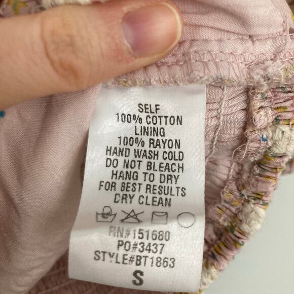 Storia Womens S Pink Floral Embroidered Puff Sleeve Crop Top Boho Cottage Fairy - Picture 8 of 8